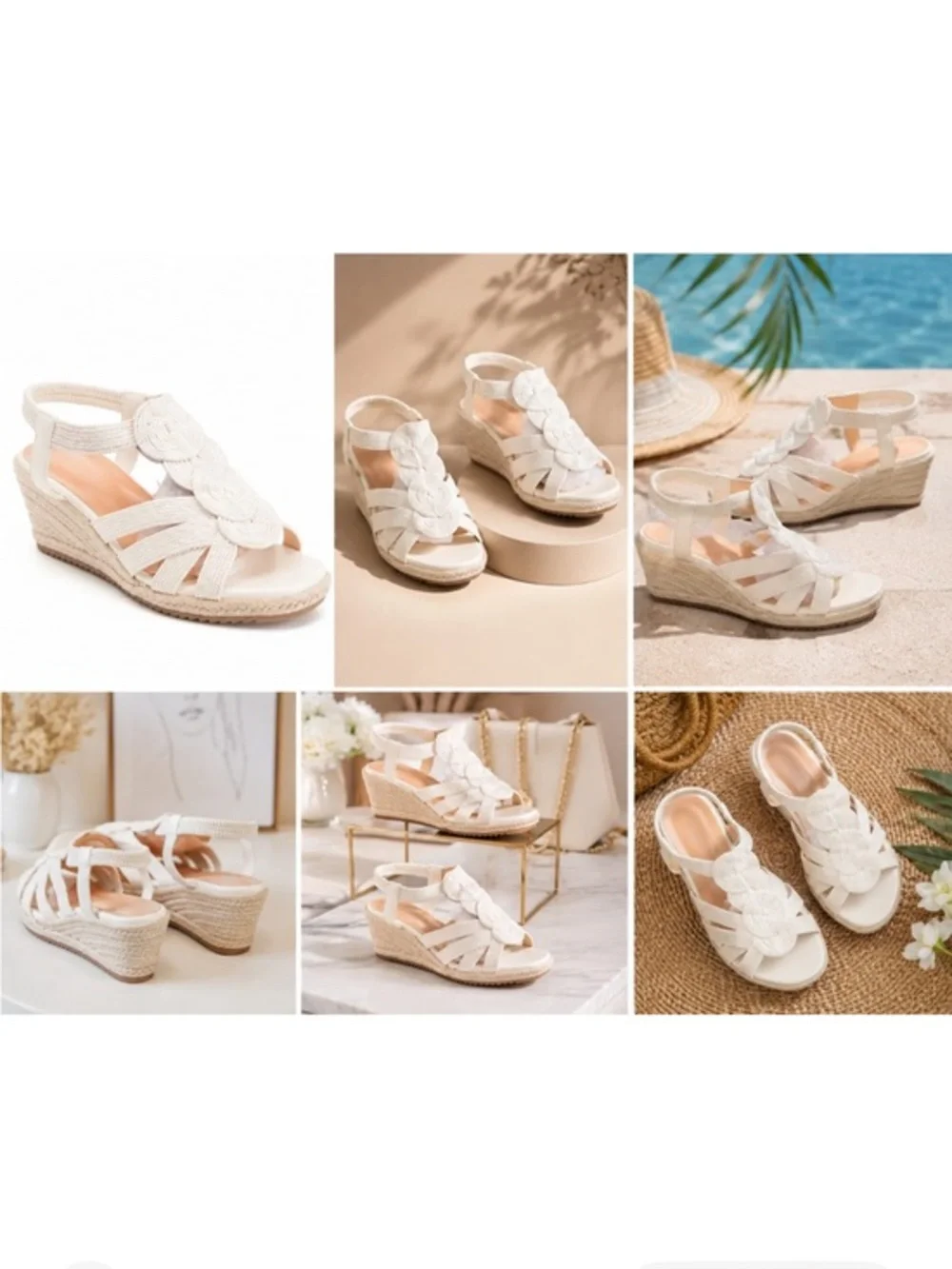 Women’s White Woven Espadrille Wedge Sandals